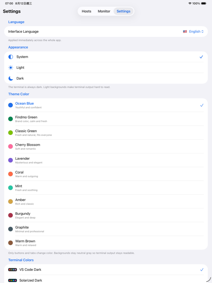CekTerm settings on iPad.